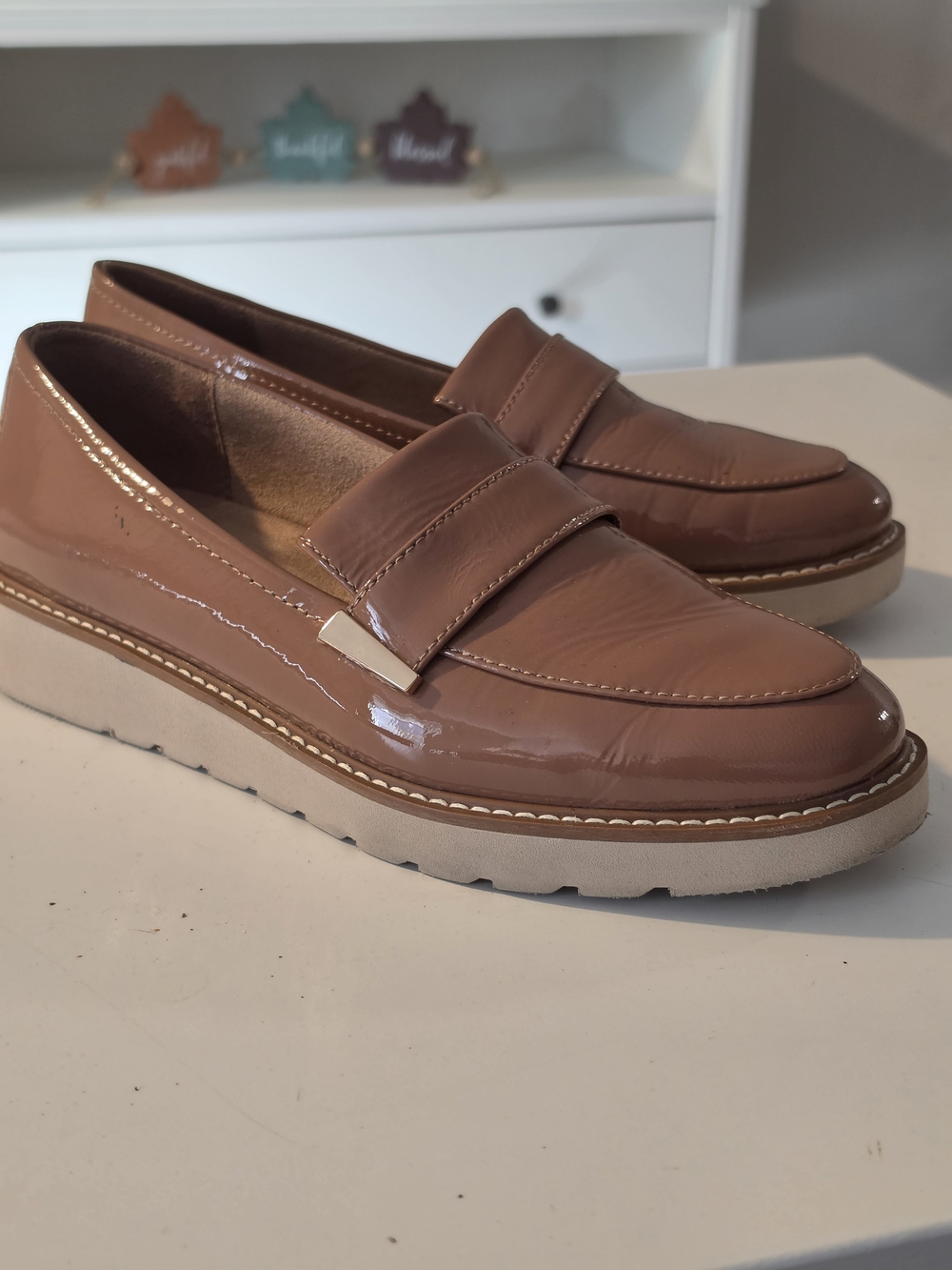 Naturalizer Adeline Women's Patent Loafer in Brown Tan